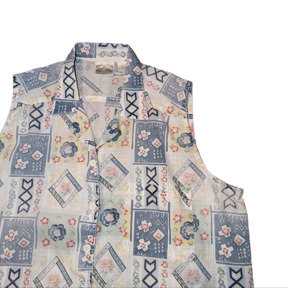 Vintage Pearl River Floral Muted Button Down Sleeveless Collared Grandma Top - Picture 4 of 11
